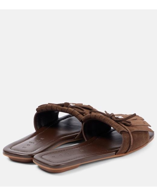 Hogan Brown H685 Fringed Suede Slides