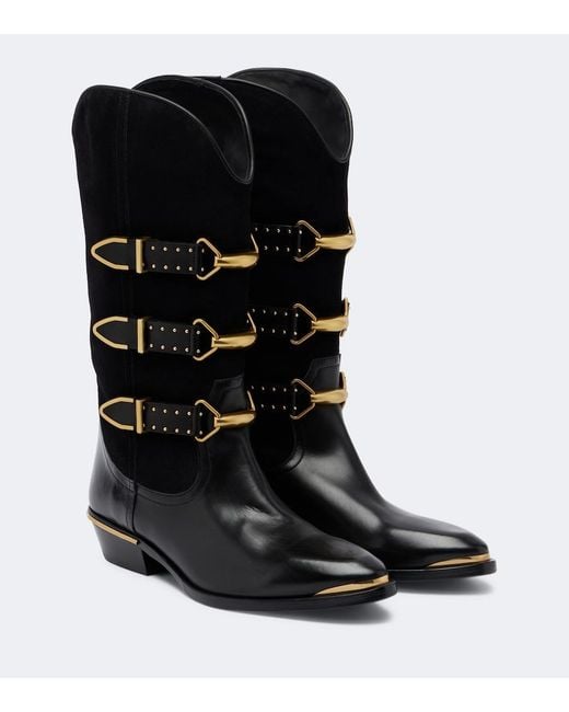 Isabel Marant Black Mexia Leather And Suede Cowboy Boots