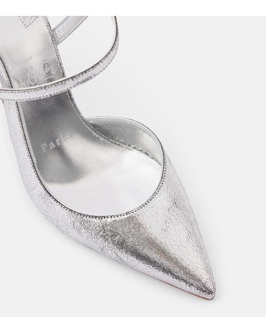 Christian Louboutin White Jenlove Metallic Leather Slingback Pumps 100