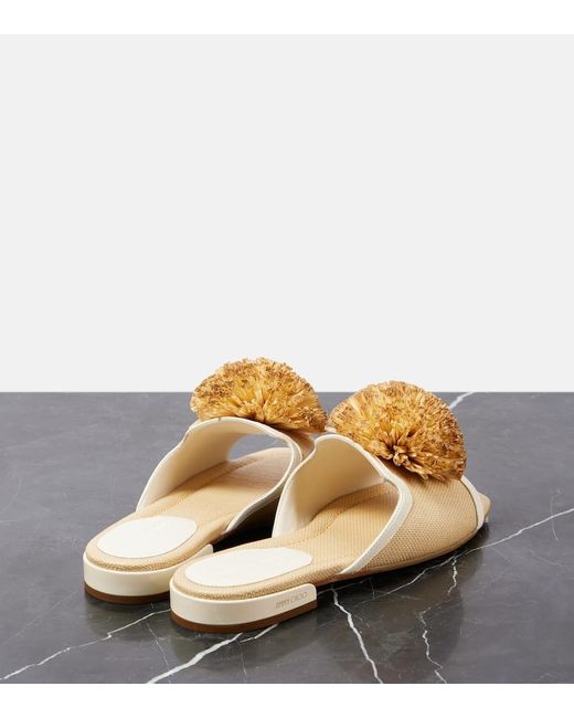 Jimmy Choo Metallic Nako Leather-Trimmed Raffia Slides