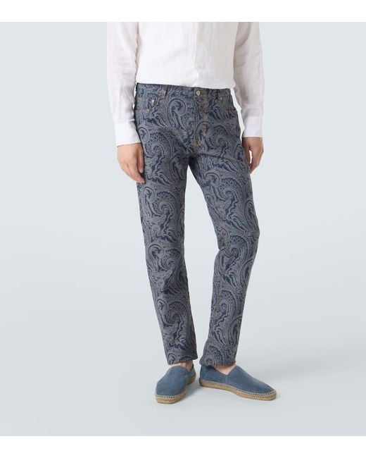 Etro Blue Roma Paisley Slim Jeans for men