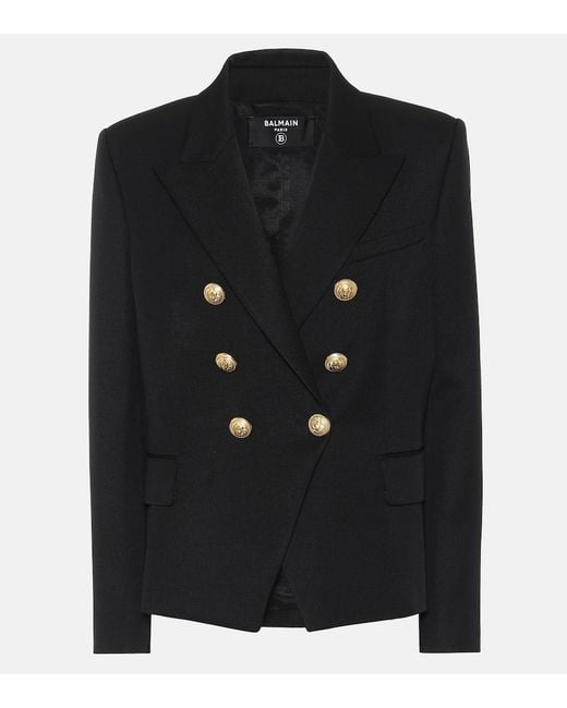 Balmain Black Double-Breasted Wool Blazer