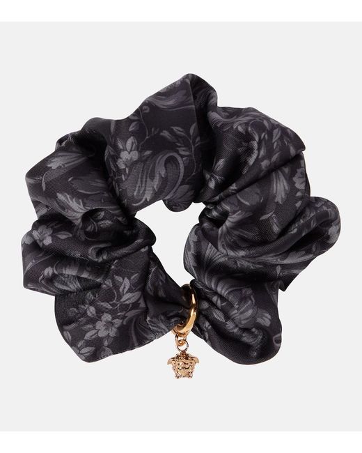 Versace Black Barocco Satin Hair Tie