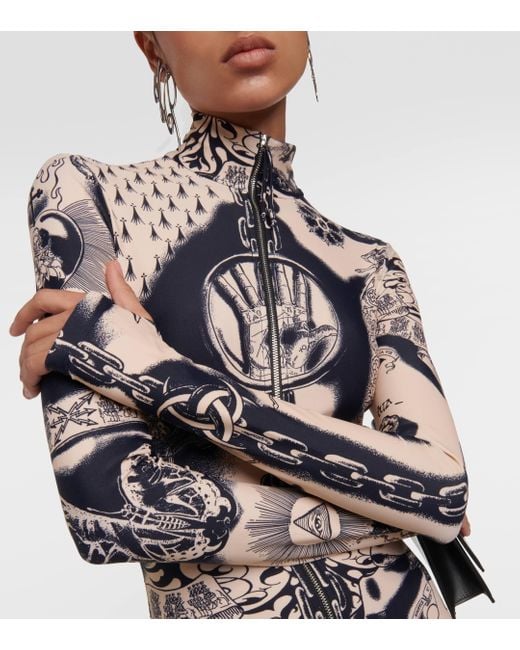 Jean Paul Gaultier Multicolor Tattoo Collection Printed Jersey Catsuit