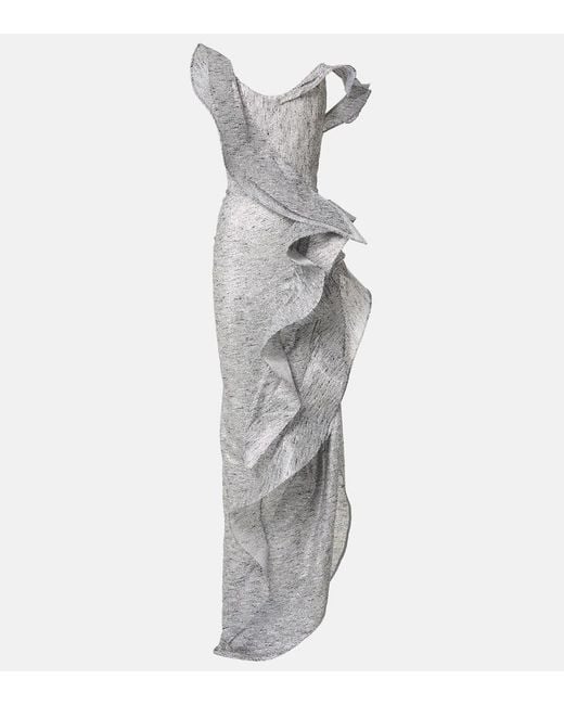 Maticevski White Satellite Wave Ruffled Gown