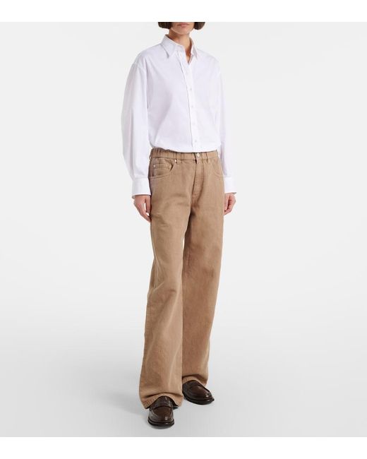 Brunello Cucinelli Brown Mid-Rise Cotton And Linen Wide-Leg Pants