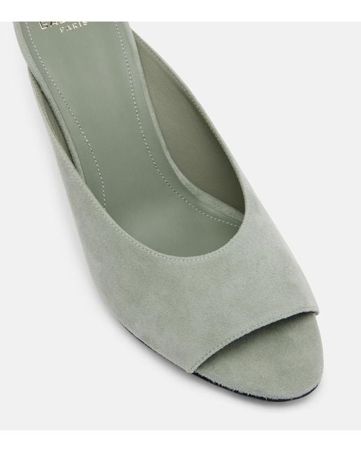 Balmain Green Suede Cutout Wedge Mules