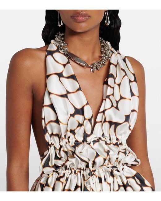 Dries Van Noten White Printed Halterneck Silk Twill Top