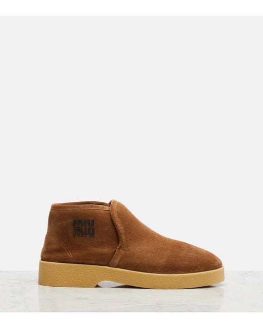 Miu Miu Brown Shearling-Lined Suede Boots