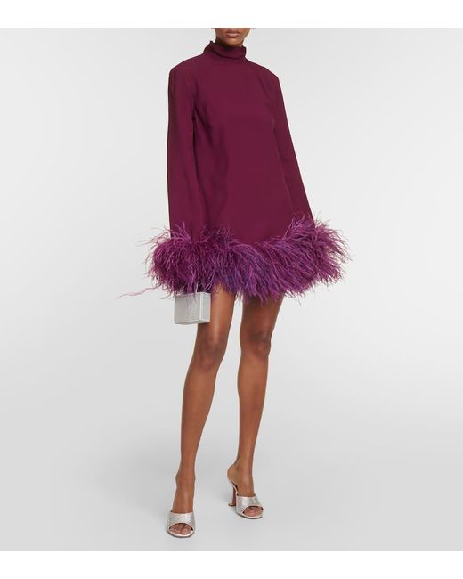 ‎Taller Marmo Purple Gina Feather-trimmed Crepe Minidress