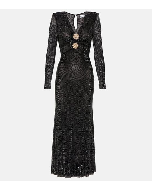 Self-Portrait Black Crystal-embellished Mesh Midi Dress
