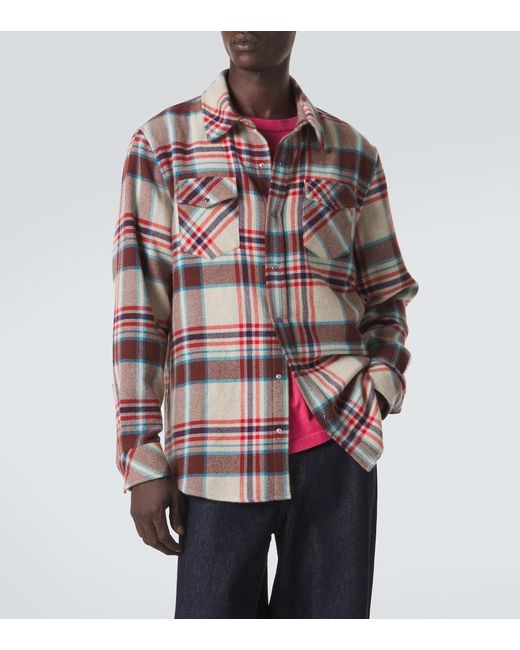 God's True Cashmere Red Plaid Cashmere Shirt With Amethyst for men