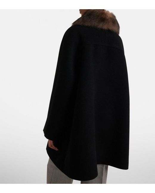 Valentino Black Shearling-Trimmed Virgin Wool Coat