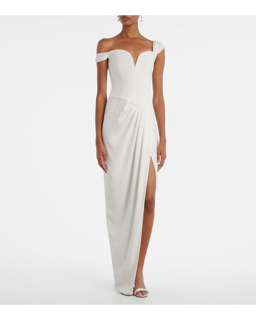 Alex Perry White Bridal Off-Shoulder-Robe Aus Crepe