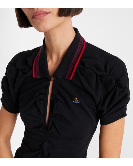 Vivienne Westwood Black Pulling Ruched Cotton Midi Dress