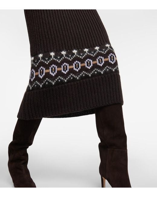 Khaite Black Rivka Fair Isle Cashmere-Blend Midi Dress