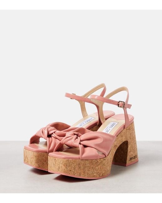 Jimmy Choo Pink Heloise 95 Leather Platform Sandals