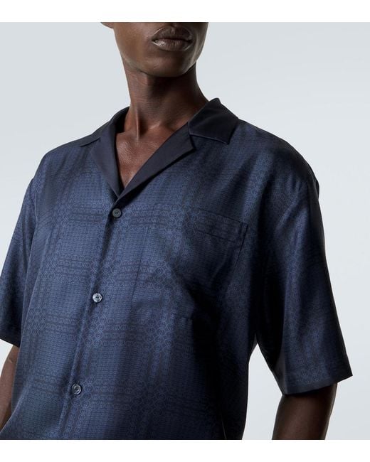 Gucci Blue Interlocking G Silk Twill Bowling Shirt for men