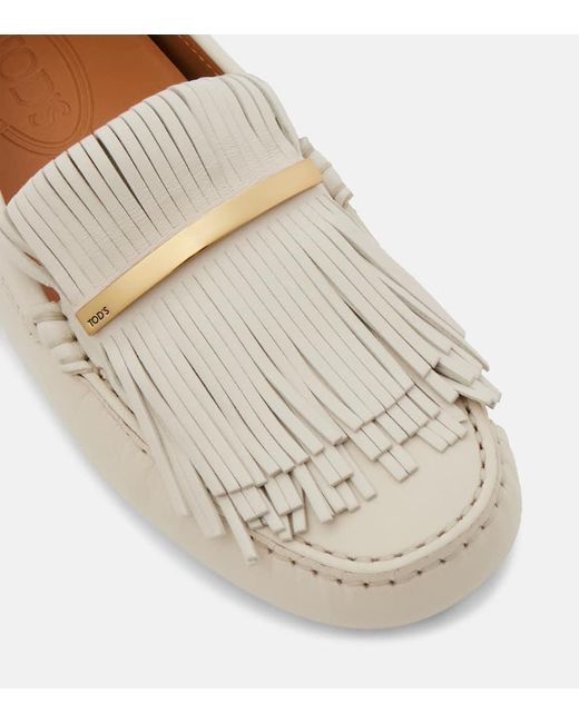 Mocasines Gommino De Piel Con Flecos Tod's de color White