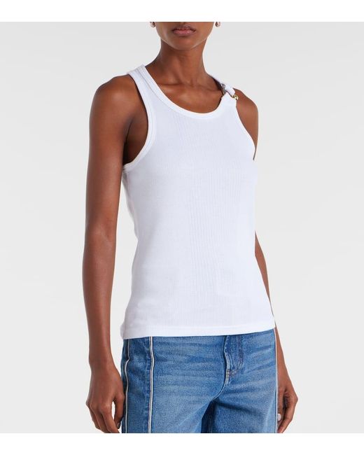Jean Paul Gaultier White Piercing Cotton Jersey Tank Top
