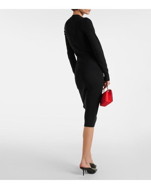 AMI Black Knitted Cotton And Wool Midi Dress