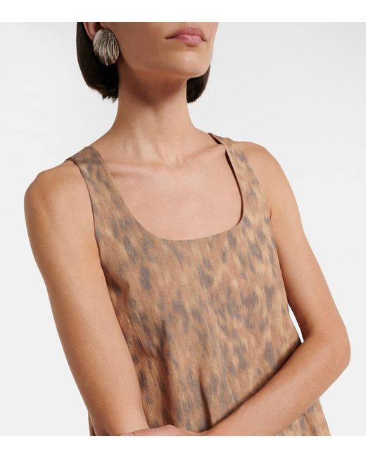 Ganni Brown Ruffled Printed Cotton Minidress