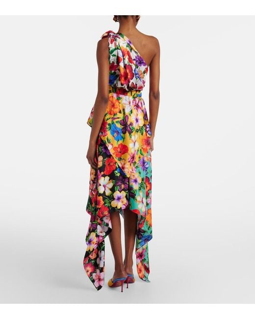 Dolce & Gabbana White Floral One-Shoulder Silk Midi Dress