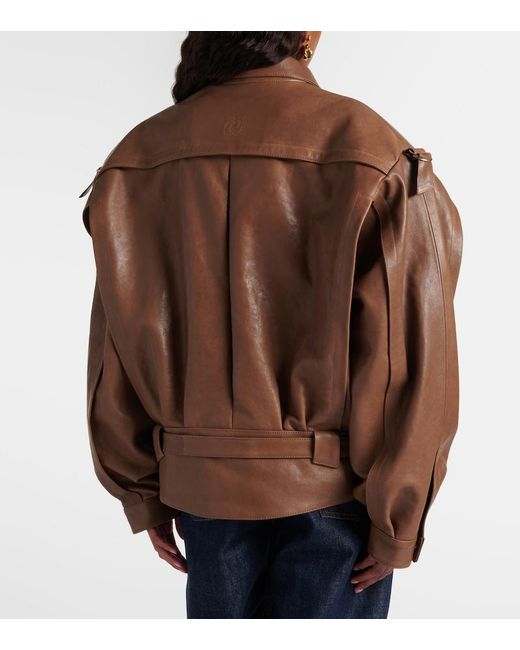 Magda Butrym Brown Belted Oversized Leather Jacket