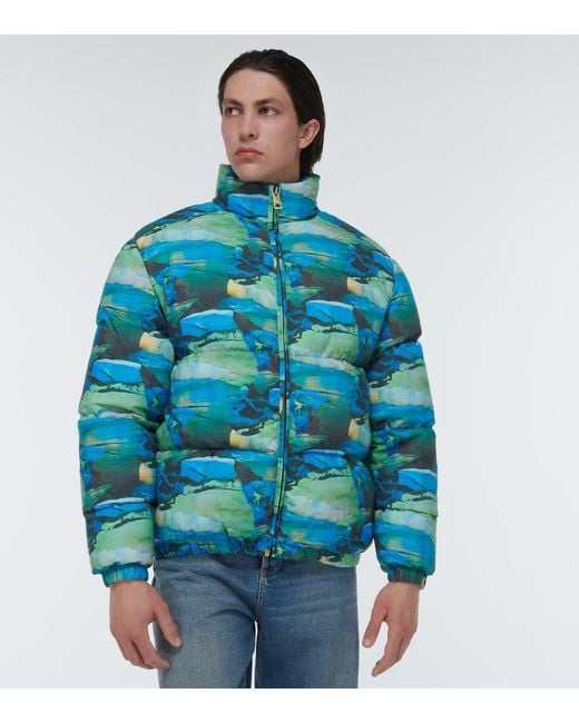 ERL Blue Quilted Printed Down Jacket for men