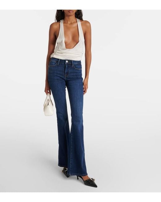 Jean Le High Flare A Taille Haute FRAME en coloris Blue