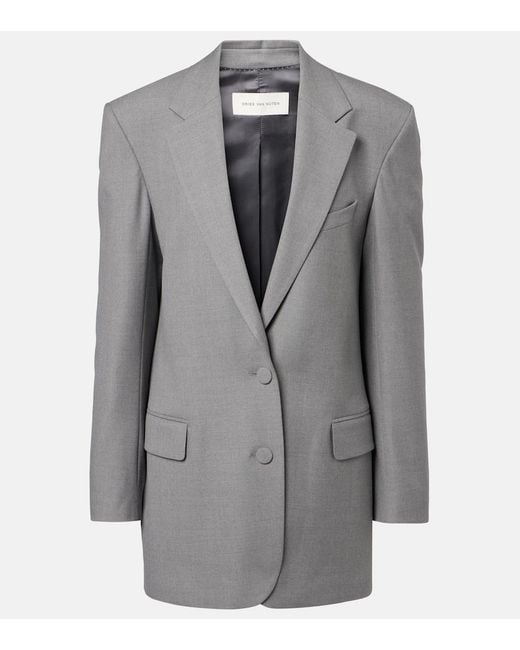 Dries Van Noten Gray Wool-Blend Blazer