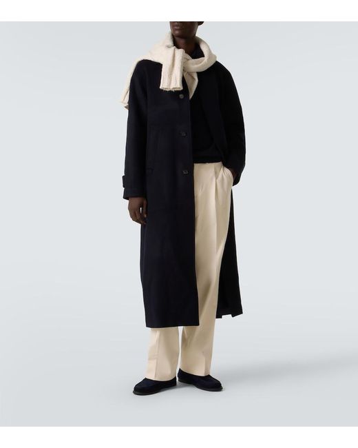 Saman Amel Blue Belted Wool Overcoat for men