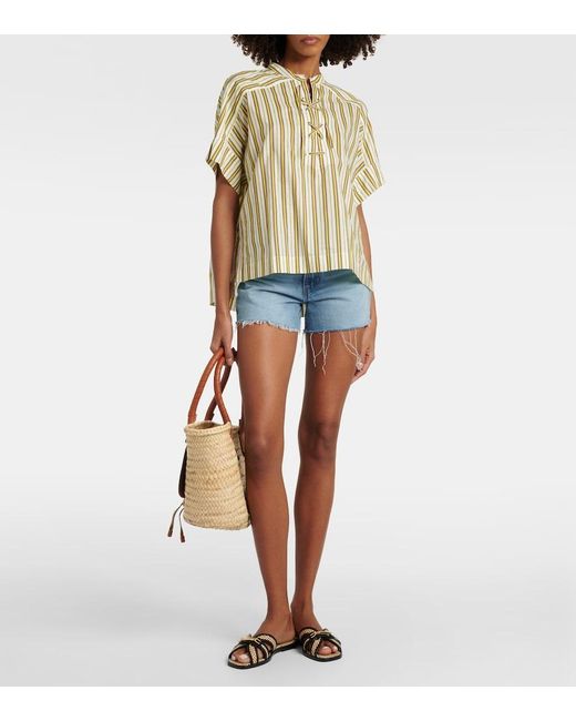 Yves Salomon Metallic Striped Cotton Top