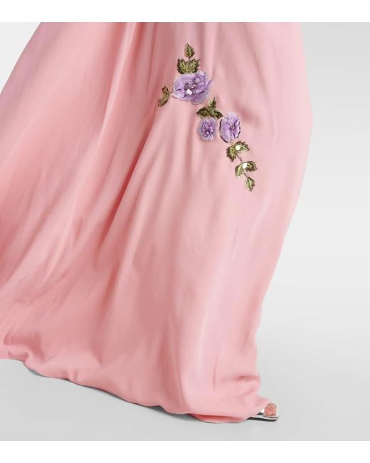 Caftan con cristales y aplique floral Carolina Herrera de color Pink