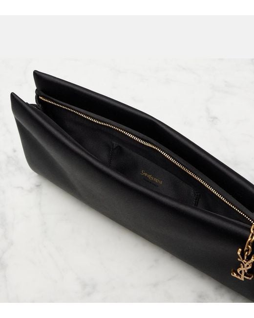 Saint Laurent Black Cassandre Satin Clutch