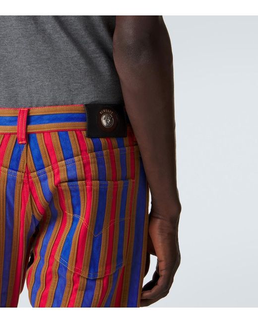 Versace Red Striped Straight Jeans for men