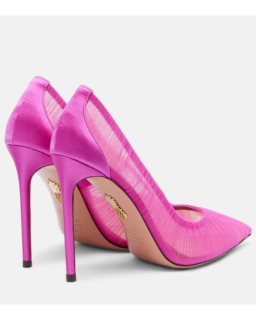 Aquazzura Pink Voile 105 Satin-Trimmed Tulle Pumps