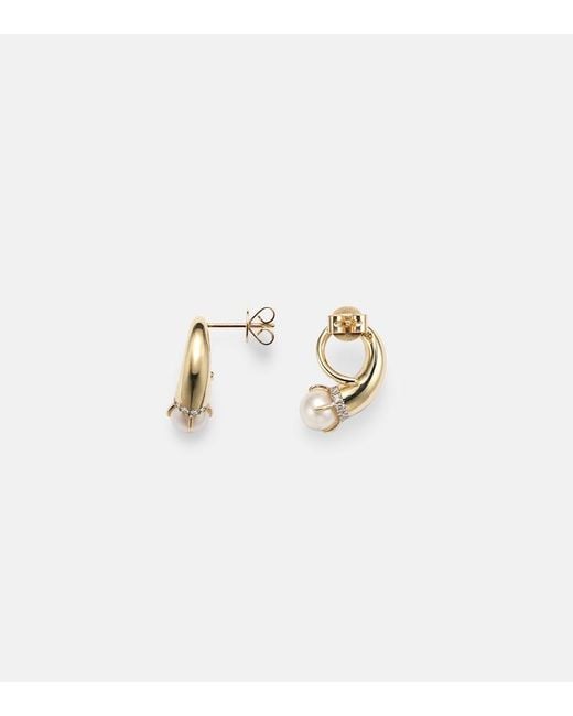 Mateo Metallic 14Kt Earrings With Diamonds And Pearls