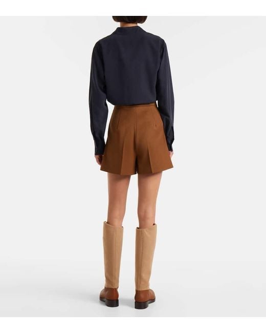 Max Mara Brown Ozieri High-Rise Virgin Wool Shorts