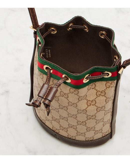 Gucci Brown Web Stripe Mini Gg Canvas Bucket Bag