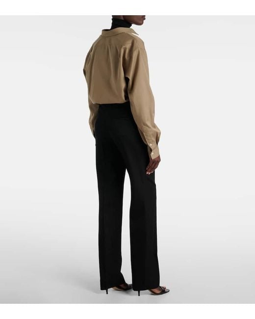 The Row Blue Gerade Mid-Rise-Hose Jesse Aus Wolle