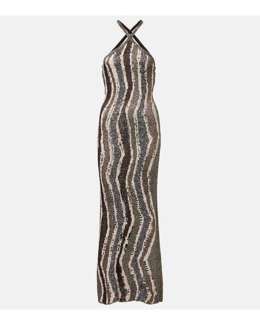 Missoni White Sequined Open-Back Lame Gown