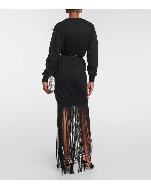 Vestido de croche con plumas y flecos Costarellos de color Black
