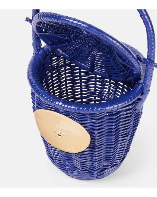 Patou Blue Iconic Embellished Wicker Bucket Bag