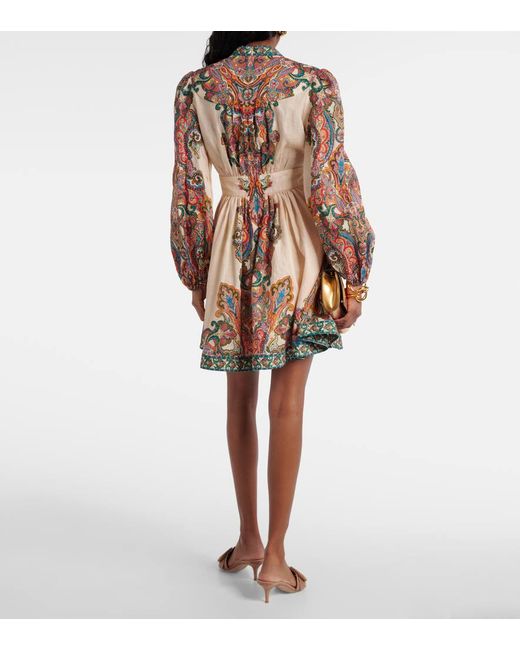 Zimmermann Natural Ottie Plunge Minikleid Aus Leinen