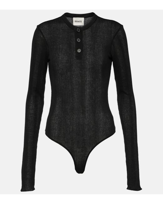 Khaite Black Janelle Cotton-blend Jersey Bodysuit