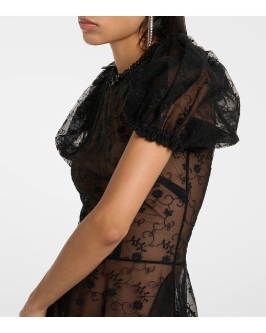 Simone Rocha Black Embellished Lace Midi Dress