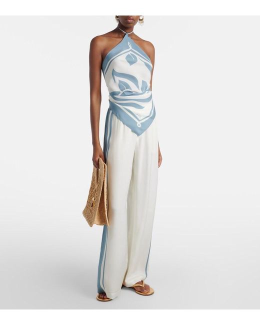 Sir White Lilou Silk Wide-Leg Pants