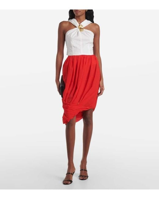 JACQUES WEI Red Chiffon Midi Skirt
