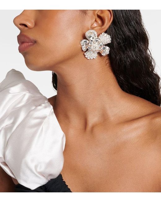 Magda Butrym White Floral Crystal-embellished Earrings